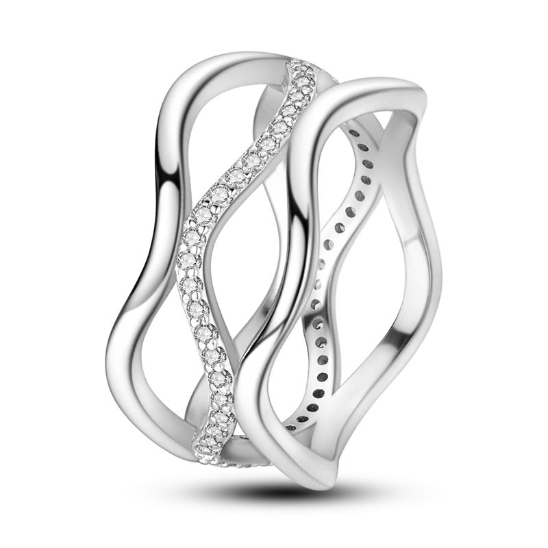 Rings 925 Silver Interwoven Line Rings Zircon Geometric Winding Rings Romantic Engagement Wedding Valentine Fine Jewelry Gift