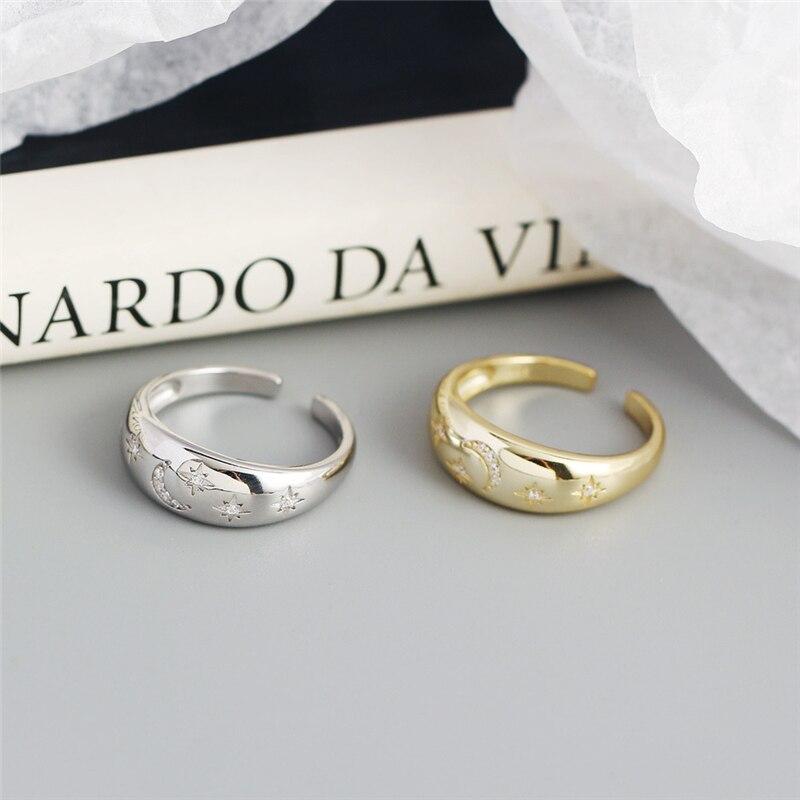 Bohemia Crystal Moon & Star Open Rings for Women Rings Jewelry Sterling Silver Finger Ring Gold/Silver Ring Women Rings