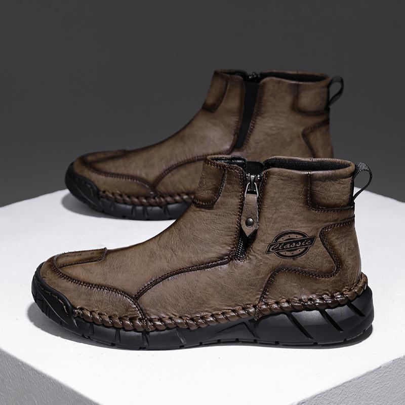 Мужская повседневная кожаная обувь в британском стиле 2024Новая модная и удобная обувь до щиколотки Мягкая подошва Противоскользящая Высокий верх Спортивная обувь