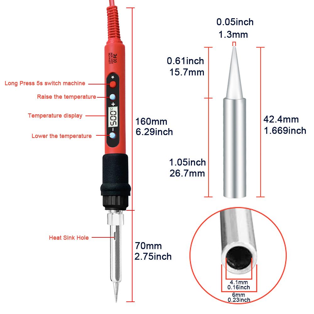 Digital Soldering Iron 80W with ON/OFF Switch Adjustable Temperature LCD Welding Tools Ceramic Heater Soldering Tips