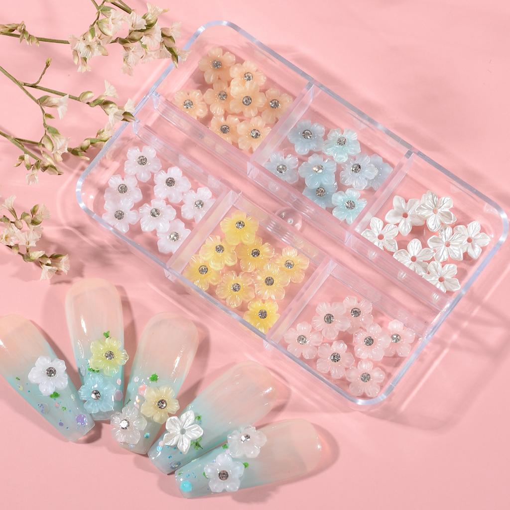 1Box 3D Flower Nails Charm Rhinestones Crafts Nails Art Accessories Resin Nails Decoration for Nails Enthusiasts