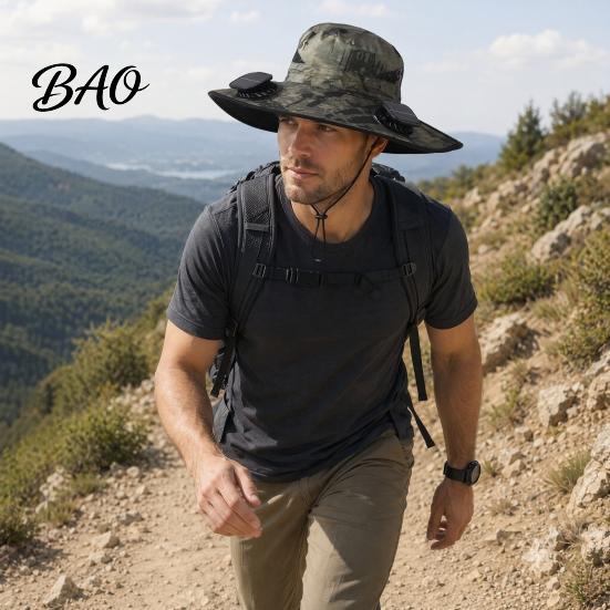 Wide Brim Fan Cap Solar Hat, UPF 50+ Sun Hat with 2 Outdoor Cooling Fans, & USB Rechargeable, 3 Speeds for Fishing/Camping/Hiking/Gardening
