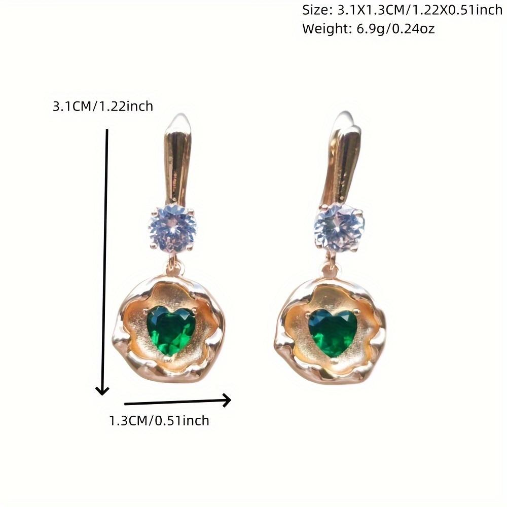 Зеленые серьги-подвески в форме сердца из циркония для женщин 2025 Новая модная личность Золотые аксессуары для вечеринок