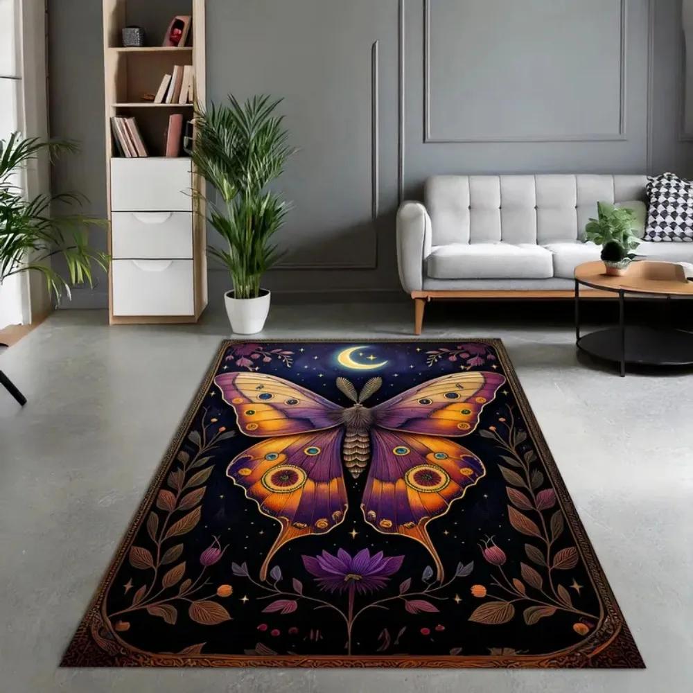 Bohemian Butterfly Garden Rug Vintage Floral Cottage Core Pattern Carpet for Aesthetic Bedroom Living Room Balcony Floor Mat