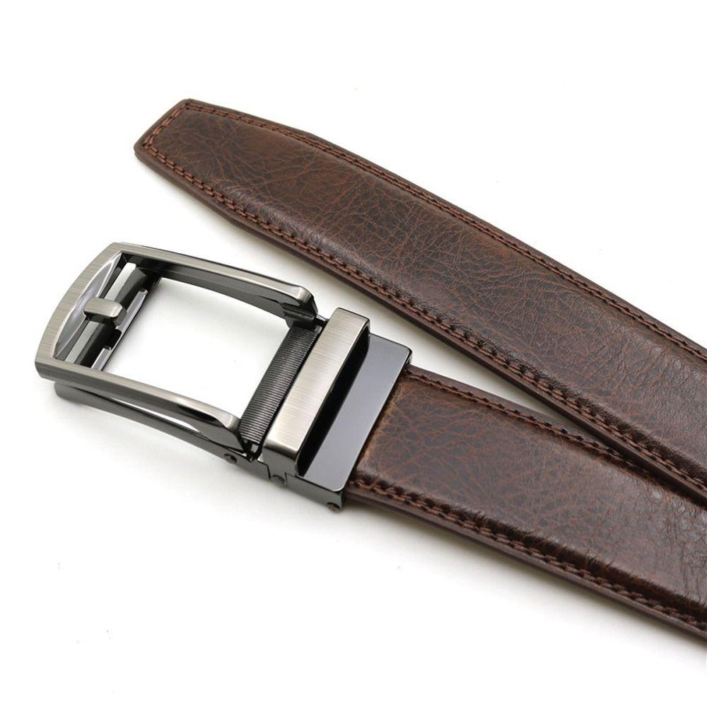 Automatic Buckle Leather Belts Ratchet Waistband Fashion Male Strap Man