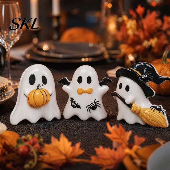 Cute Spooky Home Decor 3Pcs Halloween Decoration, Resin Micro Landscape Miniature Figurines, Ghost Kids Decoration Pumpkin Fairy Garden Ornament