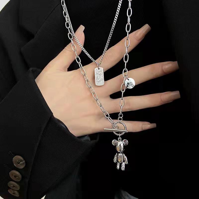 Men's Hip-Hop M Pendant Necklace: Trendy Cuban Chain In Titanium Steel, Stylish and Minimalist Design.