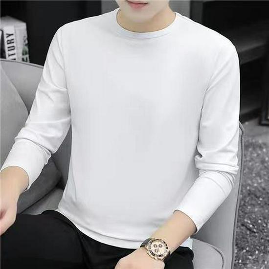 Korean Style Men's Long-Sleeve Shirts Solid Color Casual T-Shirt - Autumn/Winter Round Neck Pullovers