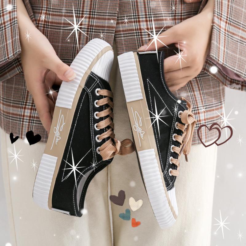 Kawaii Shoes, женская спортивная обувь, спортивные женские прочные повседневные парусиновые кроссовки на плоской подошве с низким берцем, милые модные теннисные туфли