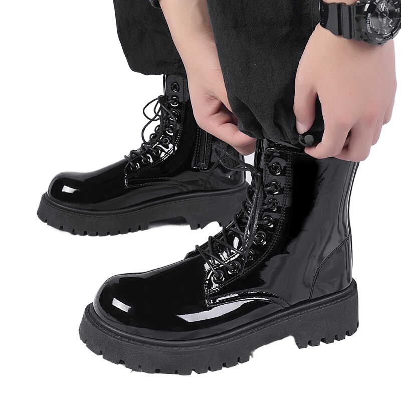 COS Men's Genuine Leather British Style Height-Boosting 10cm Motorcycle Martin Boots