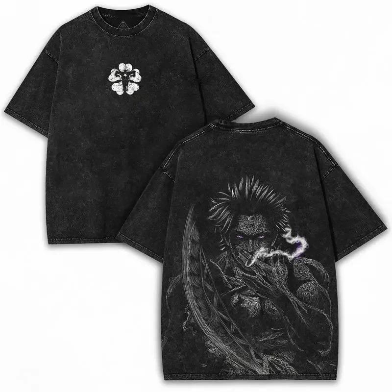 Manga Black Clover Yami Sukehiro Printed Tee Men Short Sleeve Clothing Washed Cotton T-shirt Streetwear Best Selling