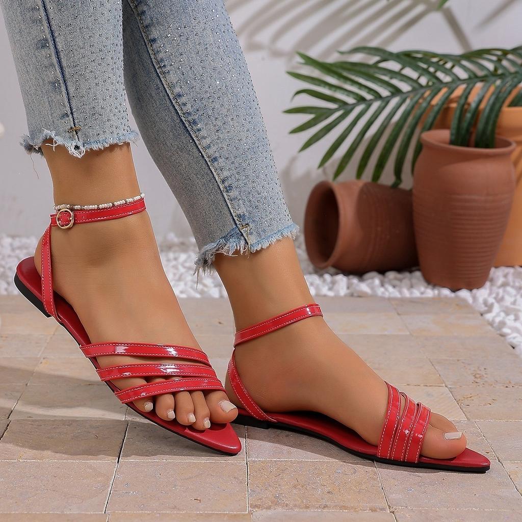 New Style Flat-bottomed Sandals for Women in Large Size, Beach Shoes with Pointed Toes