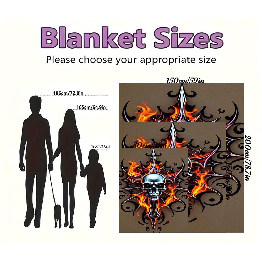 "Flaming Skull Tattoo Design Sticker Decal"Blanket Flannel Throw Blanket for Sofa, Bed, Travel, Camping, Office
