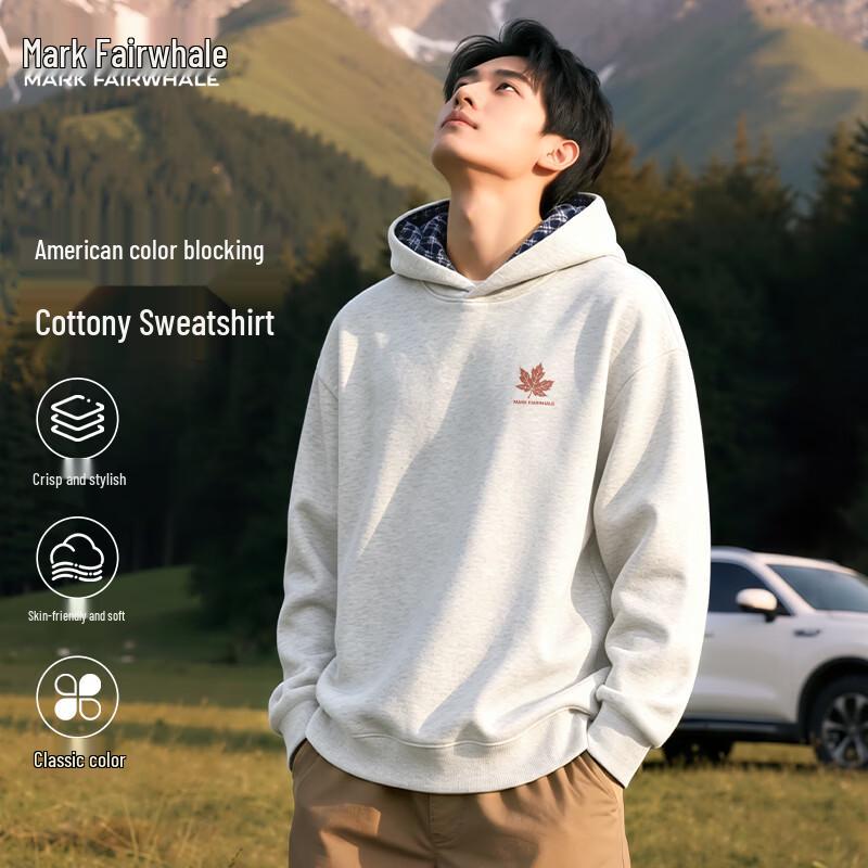 MARK FAIRWHALE Men's American-Style Color-Block Hooded Pullover Hoodie