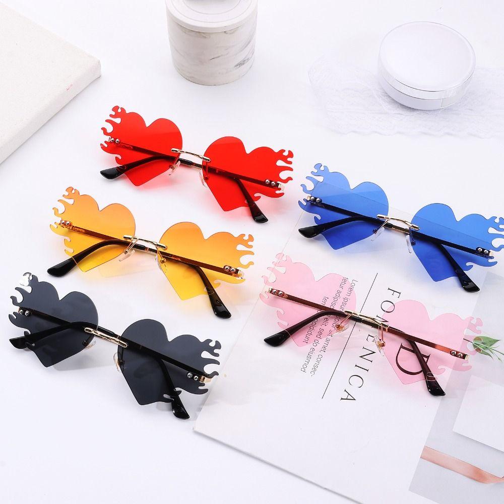 Rimless Flame Love Sun Glasses Costume Accessories Halloween Glasses  for Women & Men