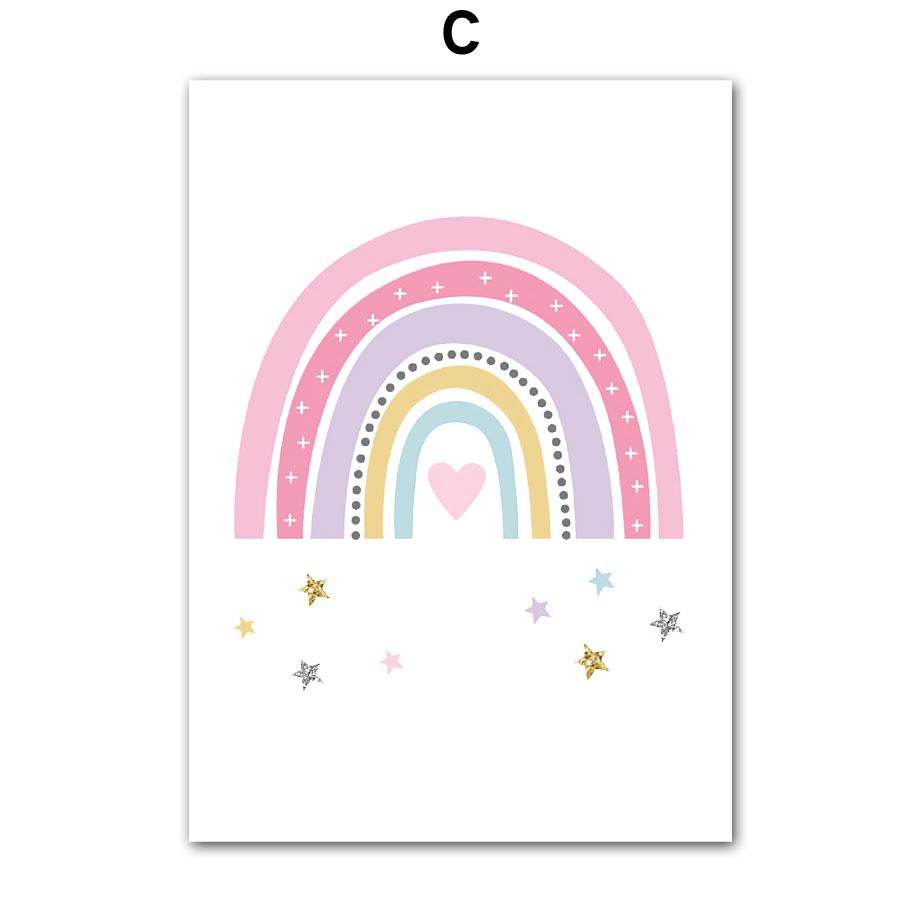 Pink Unicorn Rabbit Rainbow Cloud Flower Nursery Wall Art Canvas Painting Posters And Prints Wall Pictures Baby Kids Room Decor