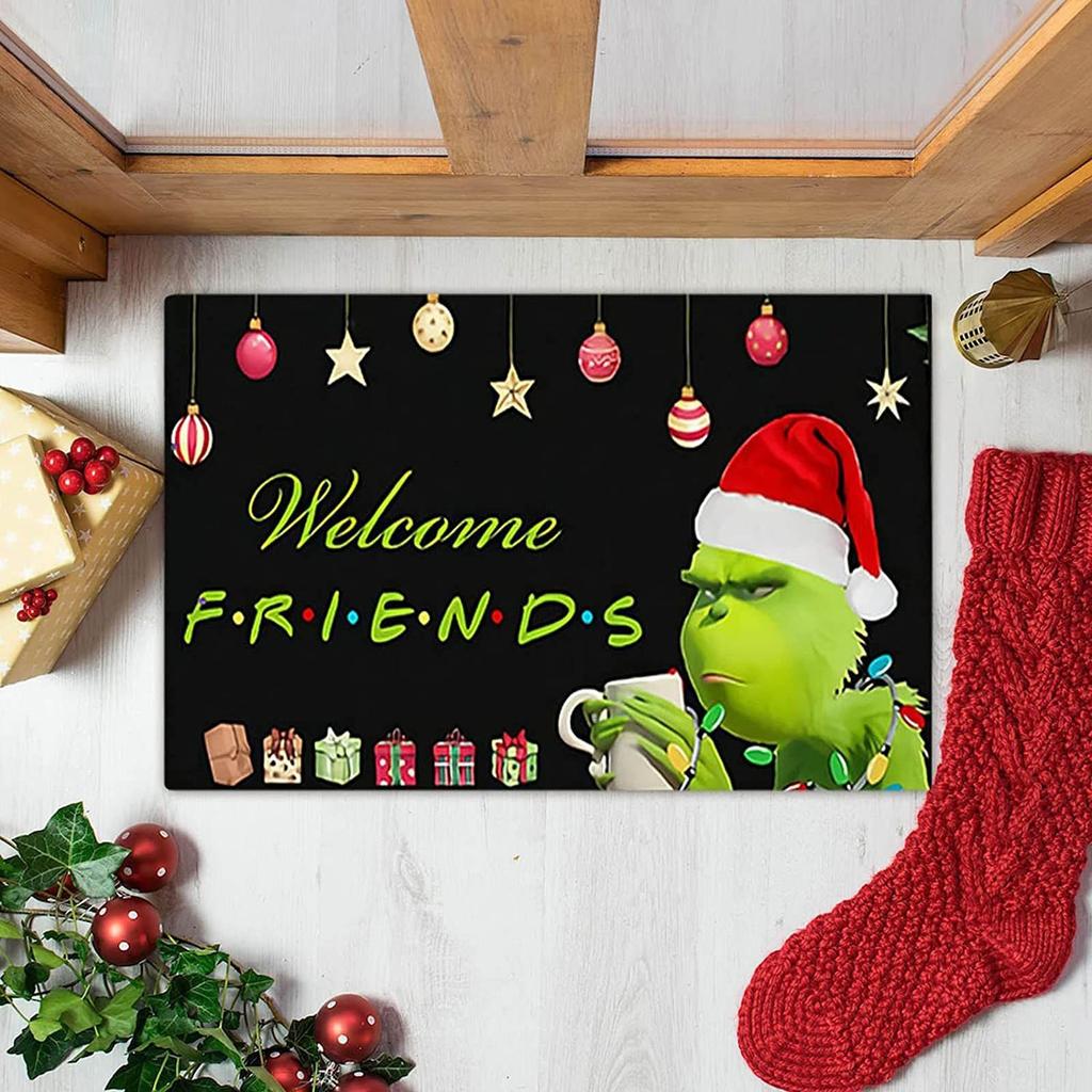 Xmas Welcome Christmas Mat Non-Slip And Washable Doormat Decoration Door Mat Entrance Rugs