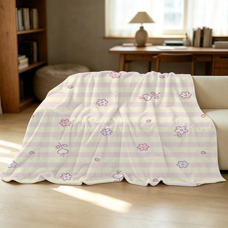 Floral Stripe Plush Flannel Blanket Skin-Friendly, Soft, Warm & Cozy Throw for Home, Dorm, Christmas, Halloween