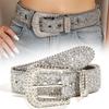 Y2K Rhinestone Waistband Solid Color Women PU Belt Fashion Shiny Wide Belt  Men