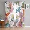 Retro Colorful Butterflies Flower Chiffon Sheer Curtains for Living Room Bedroom Kitchen Decoration Window Voiles Tulle Curtain