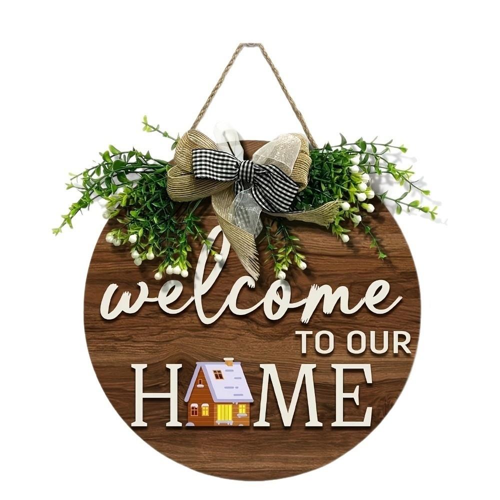 2D Flat 2D Round Welcome Sign Retro Style Hanging Wooden Board New Round Doorplate Home Decor