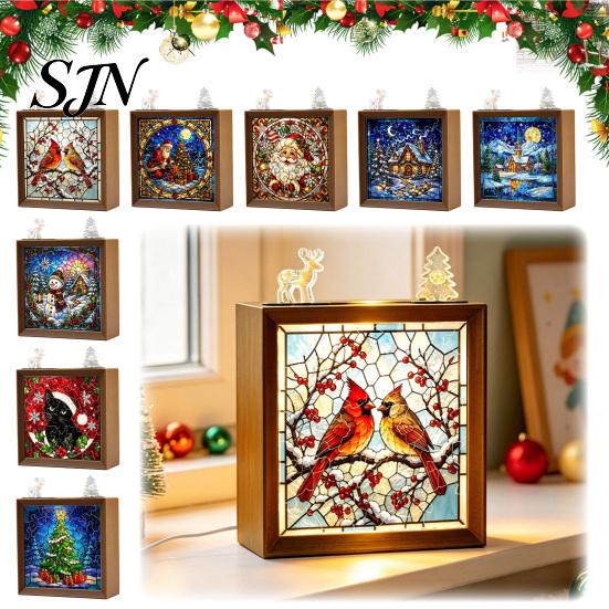 DIY Bedside Lamp Decor Christmas Acrylic Puzzle Night Light, Wooden Frame Hand-Assembled Jigsaw Soft Glow Light Lamp, Creative Home Desktop