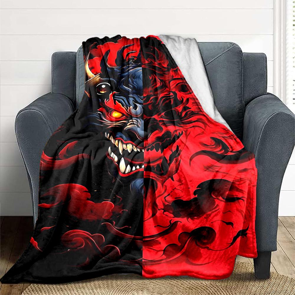 1pc Demon Mask Blanket, Lightweight Flannel Throw For Sofa, Bed, Travel, Camping, Livingroom, Office, Couch, Chair