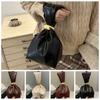 Side Zipper PU Leather Clutch Bag Solid Color Pleated Bucket Bag Retro Party Evening Bag  Daily