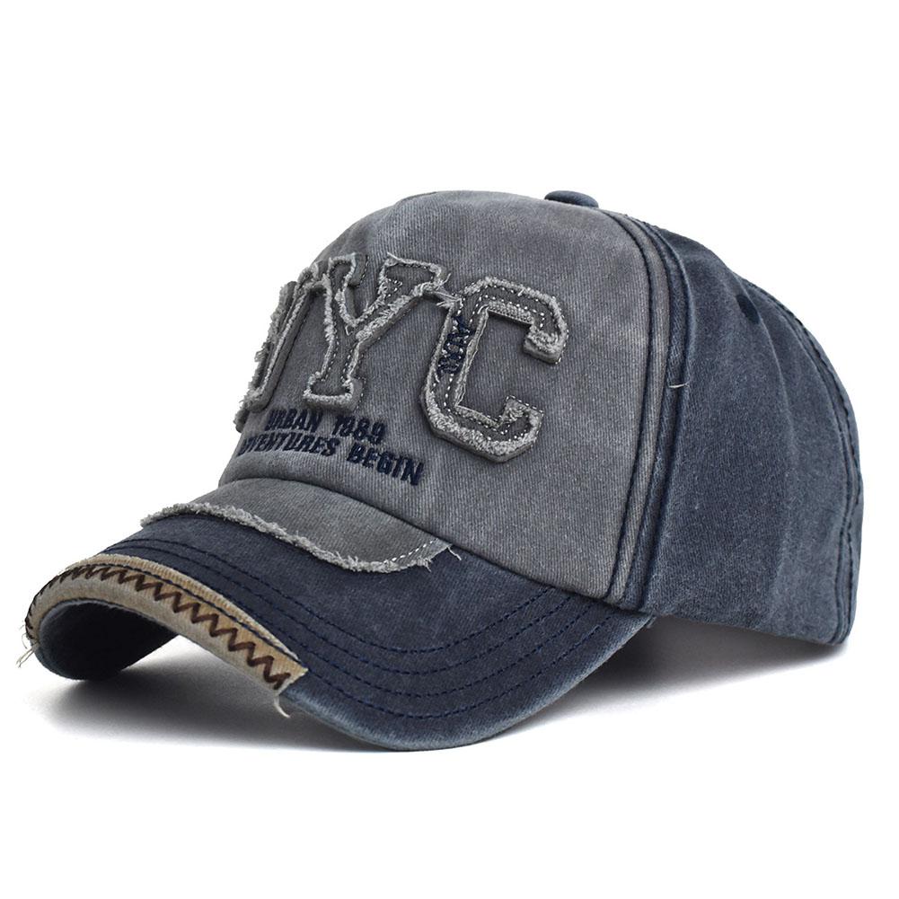 Унисекс Винтажная Стиранная Хлопковая Кепка Snapback Регулируемая Хип-Хоп Вышивка Буквы NYC Бейсболка Мужская Женская Для Активного Отдыха Кепка Папы