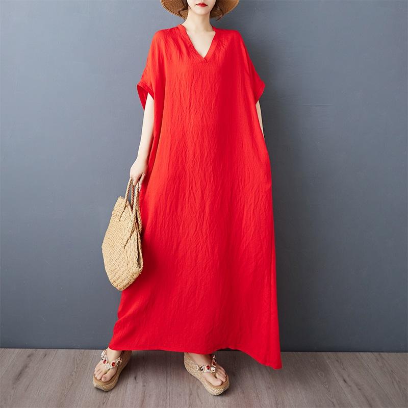 Короткий рукав Плюс размер Хлопок винтаж новые платья для женщин повседневные свободные макси длинное летнее платье