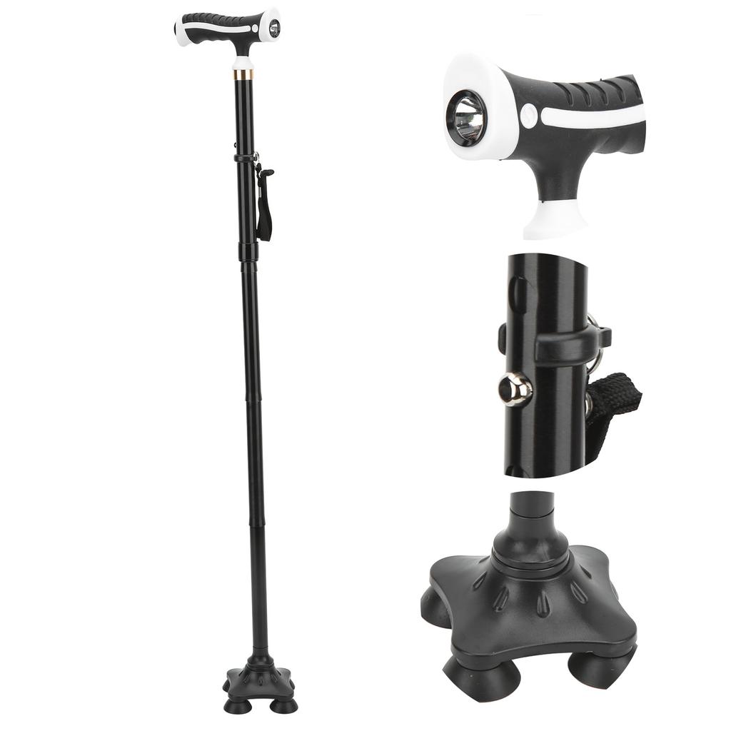 Нескользящая складная трость из алюминиевого сплава с LED-подсветкой, вращающееся основание с амортизацией 360 градусов