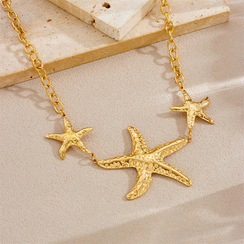 DIEYURO 316L Stainless Steel Ocean Holiday Hammered Starfish Necklace For Women New Fashion Neck Chain Jewelry Vacation Gift