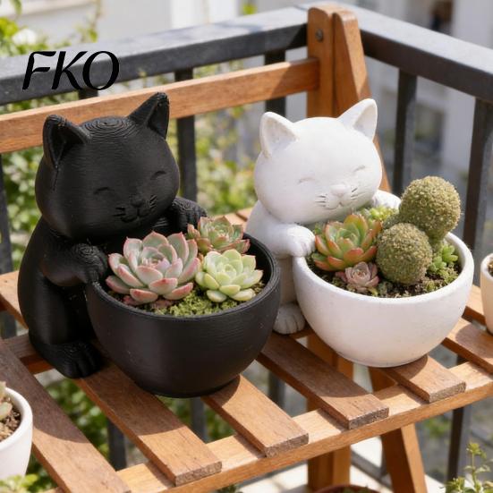 Устойчивый настольный горшок для растений 3D-печатное украшение-кошка, Горшок в форме животного, Держатель для горшка на офисный стол, Контейнер с матовой поверхностью для домашнего декора