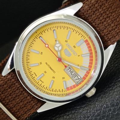 АВТОМАТИЧЕСКИЕ ВИНТАЖНЫЕ ВОССТАНОВЛЕННЫЕ МУЖСКИЕ ЖЕЛТЫЕ ЧАСЫ SEIKO 5 6309A ЯПОНИЯ a440870-4