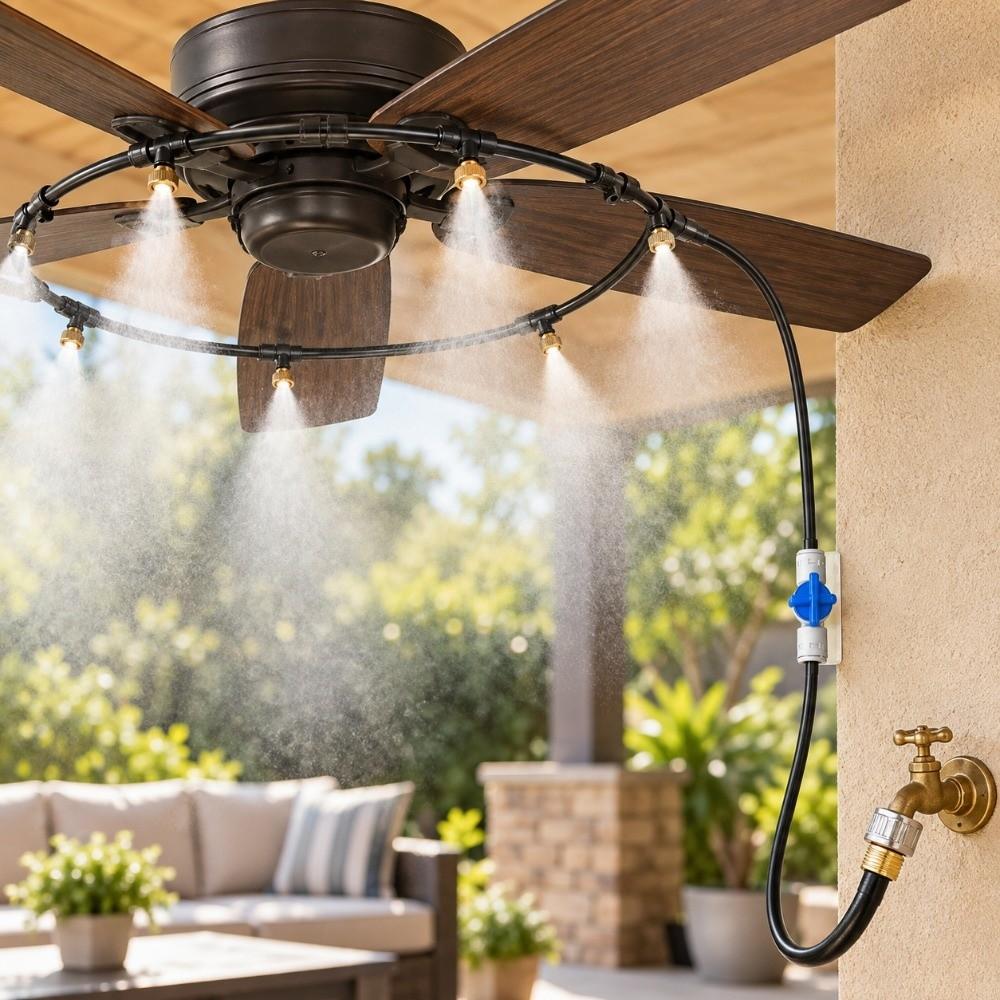 Plastic Misting Cooling System Black Water Mist Cooling System Patio Misting