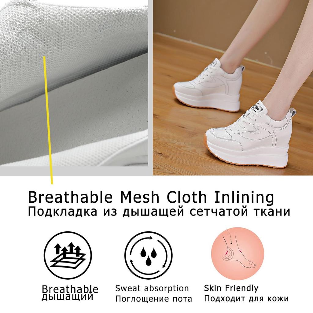 Fujin Кроссовки на платформе 10 см, массивная обувь из натуральной кожи для женщин, летняя обувь, весенне-осенние прогулочные кроссовки, модные