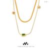 Retro European & American Three-Color Glass Stone Pendant Clavicle Chain In Layered Titanium, 18k Gold Plated Jewelry for Women