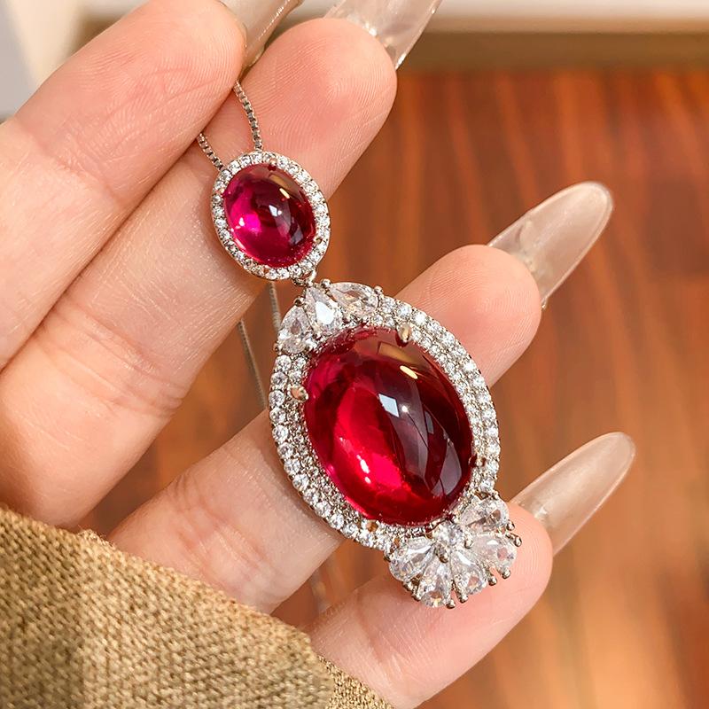 S925 Серебряный комплект из сережек, ожерелья, кольца, медные украшения, корунд цвета голубиной крови, ретро, изысканный, высокая роскошь, для женщин