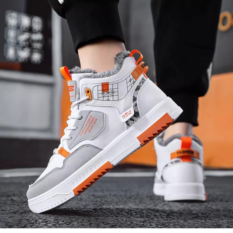 Модные мужские зимние флисовые теплые сноубутсы для мужчин, высокий верх, толстая подошва, нескользящая повседневная обувь, уличная теплая мужская хлопковая обувь, кроссовки