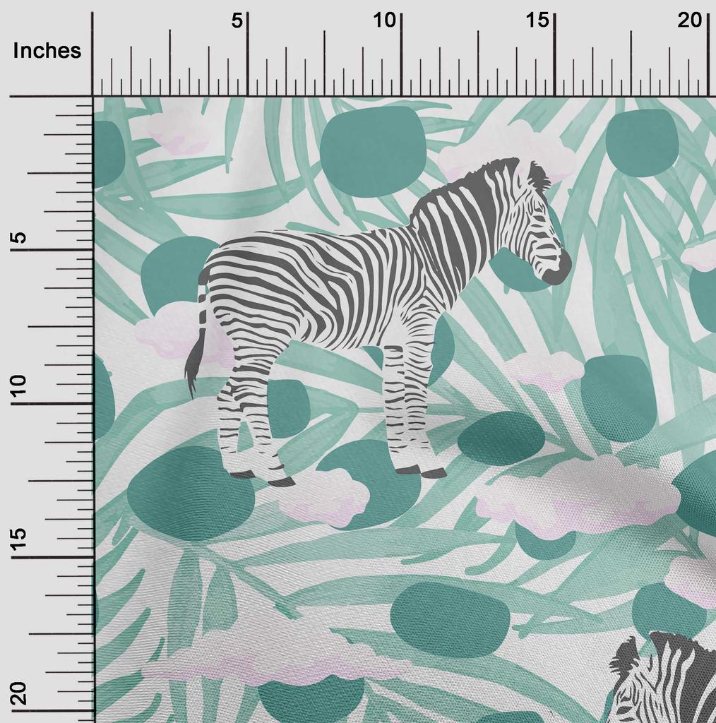 oneOone Cotton Flex Dark Teal Green Fabric Tropical Animal With Plam Leaf Dress Material Fabric Print Fabric By The Yard 40 Inch