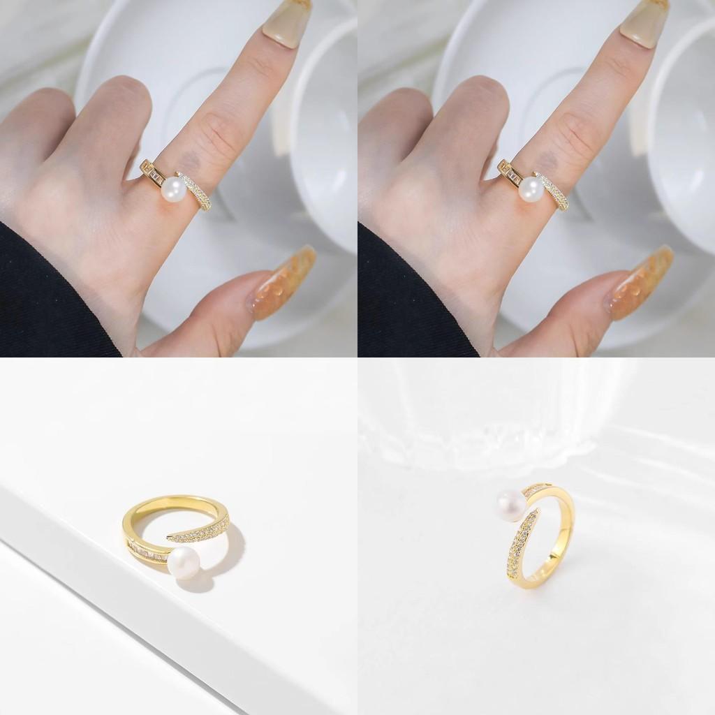 And Sophisticated Eyecatching Pearl Zircon Open Ring Perfect For Any Occasion