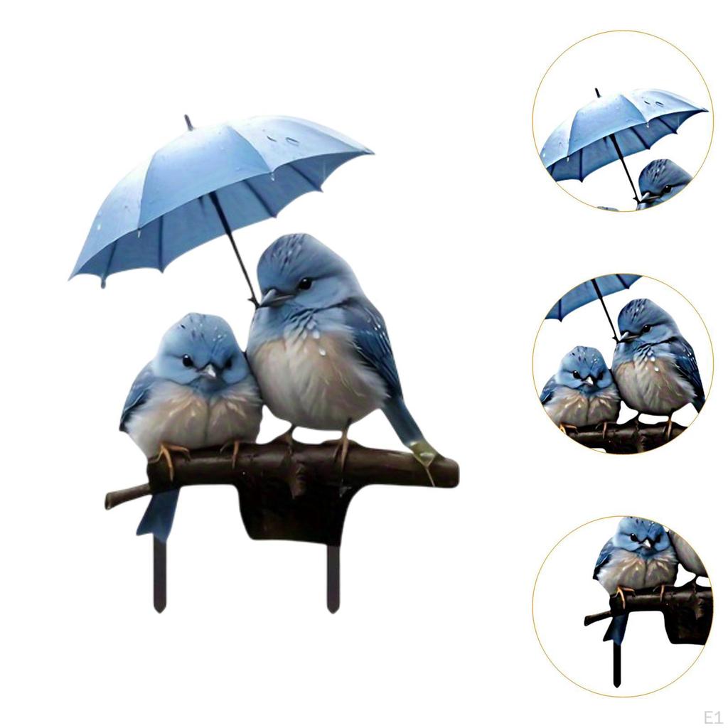 2D плоская синяя птица с зонтиком AN сцена садовый колышек цветочный горшок акрил простая установка