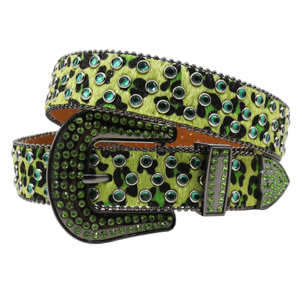 Original Punk Leopard Print Rhinestone Belt Full Diamond Belt Female Decorative Rhinestone