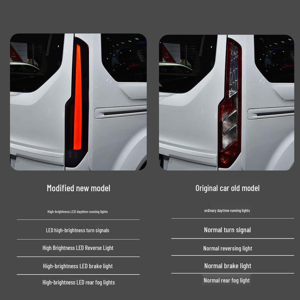 Совместимая светодиодная сборка заднего фонаря для Ford Transit/Tourneo 2016-2022 гг. с последовательными указателями поворота и дневными ходовыми огнями.