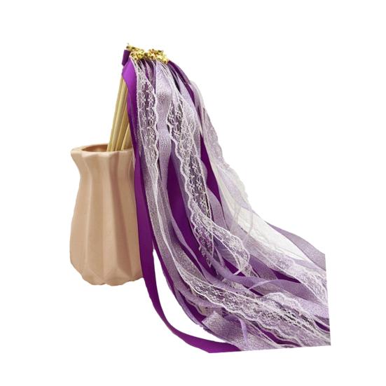 10 Pcs Fairy Wands Ribbon Lace Fairy Stick with Bells Chromatic Silky Party Streamers for Wedding Birthday Party Fovors