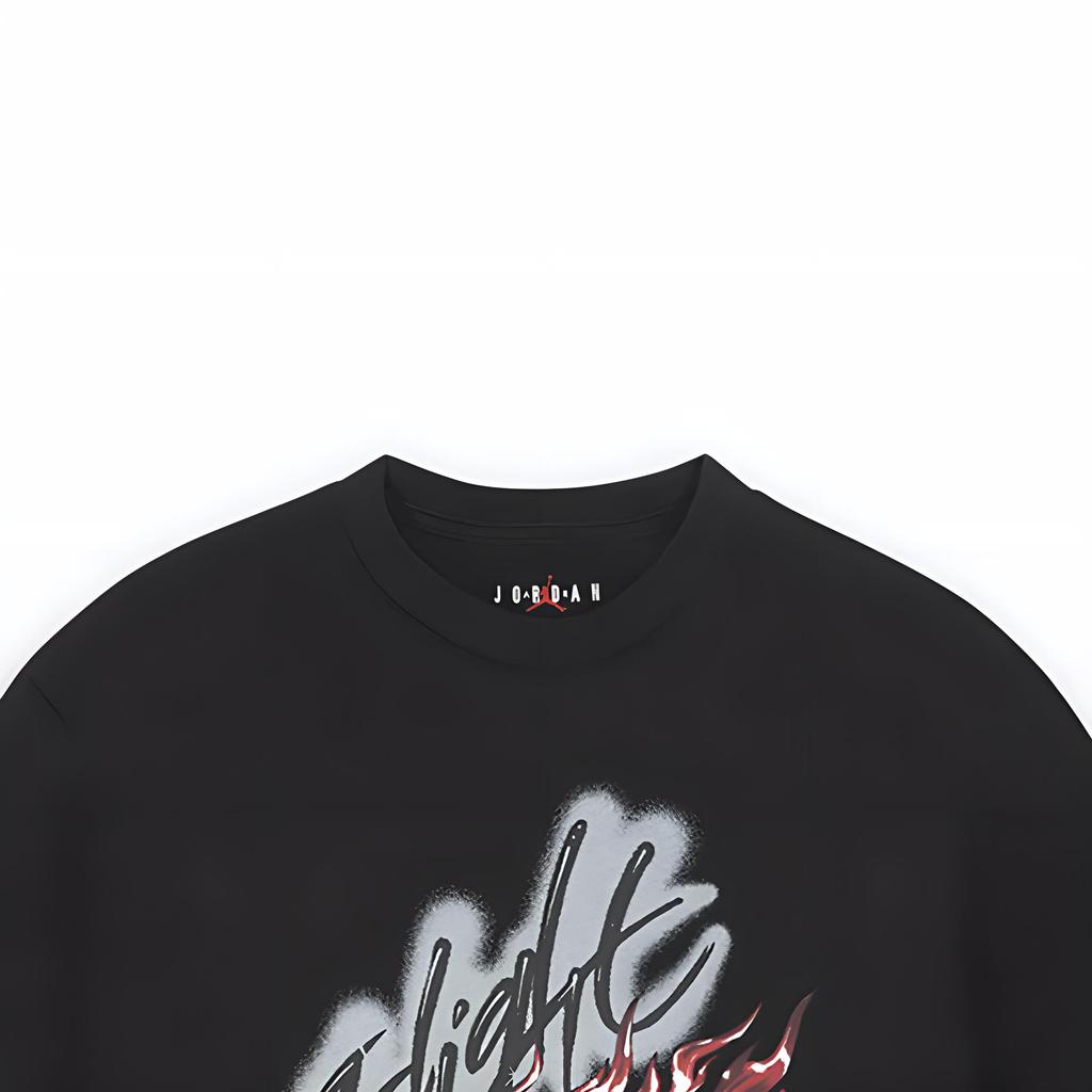 Jordan X Travis Scott Flame Print Rhinestone Round Neck Short Sleeve Футболка Мужские топы Черный DO4102-010