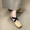 Niche Retro Cross-strap Ballet Shoes 2025 Autumn New Inner Height Increase Square Head Casual Shallow Mouth Single Shoes Women