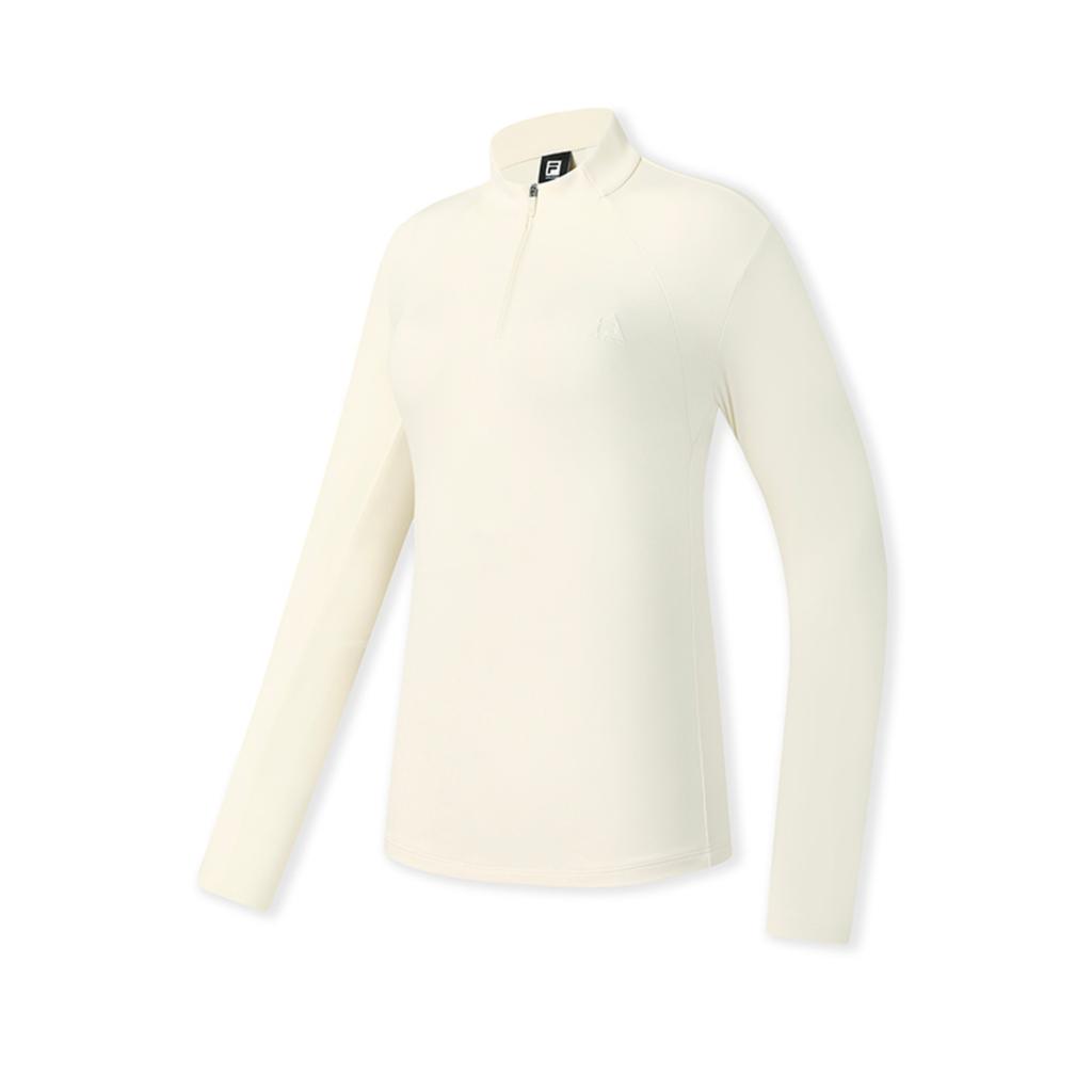 Fila Explorer Fashion Casual Outdoor Versatile Slim Fit Elastic Half Zip Knit Long Sleeve T-Shirt Women Tops Dew-White A11W547203FIV