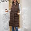 BITCED Женский утепленный жилет с капюшоном без рукавов, длинный, однотонный, на молнии, стеганый, для осени/зимы