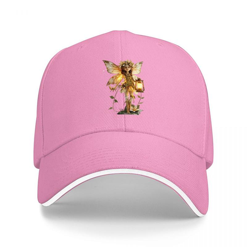 Golden Fairy Angel Design Baseball Cap with Elegant Wings and Lantern Artistic Print for Fashionable Streetwear Style